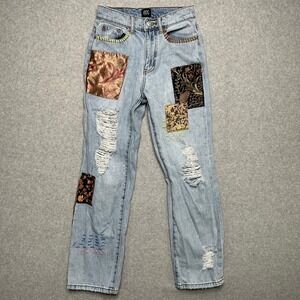 BDG Urban Outfitters Cowboy Jean 26 Light Wash Distressed Patchwork Embroidery